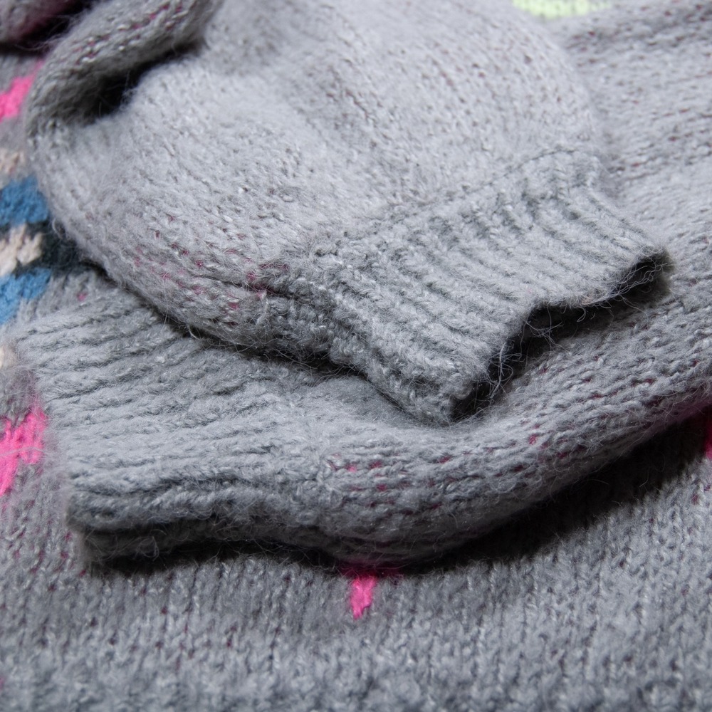 Hollister Mock Neck Fair Isle Knit Sweater Gray Hot Pink Blue Size L - Picture 4 of 9